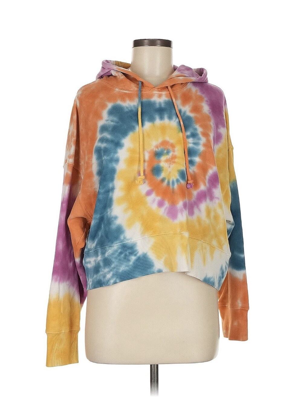 Daydreamer Rainbow Spiral Tie Dye Crop Sweatshirt Hoodie Size Medium USA